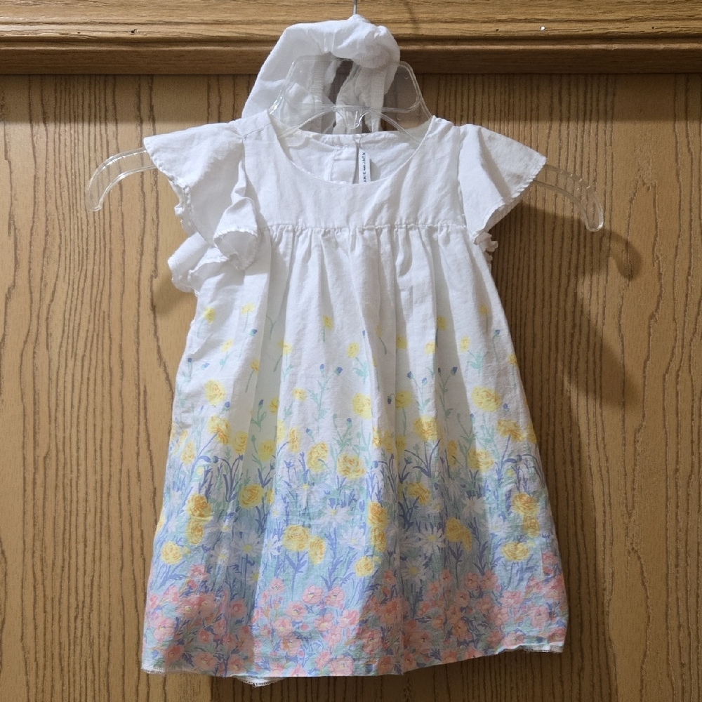 Janie and Jack White Dress with Yellow and Blue Floral Design